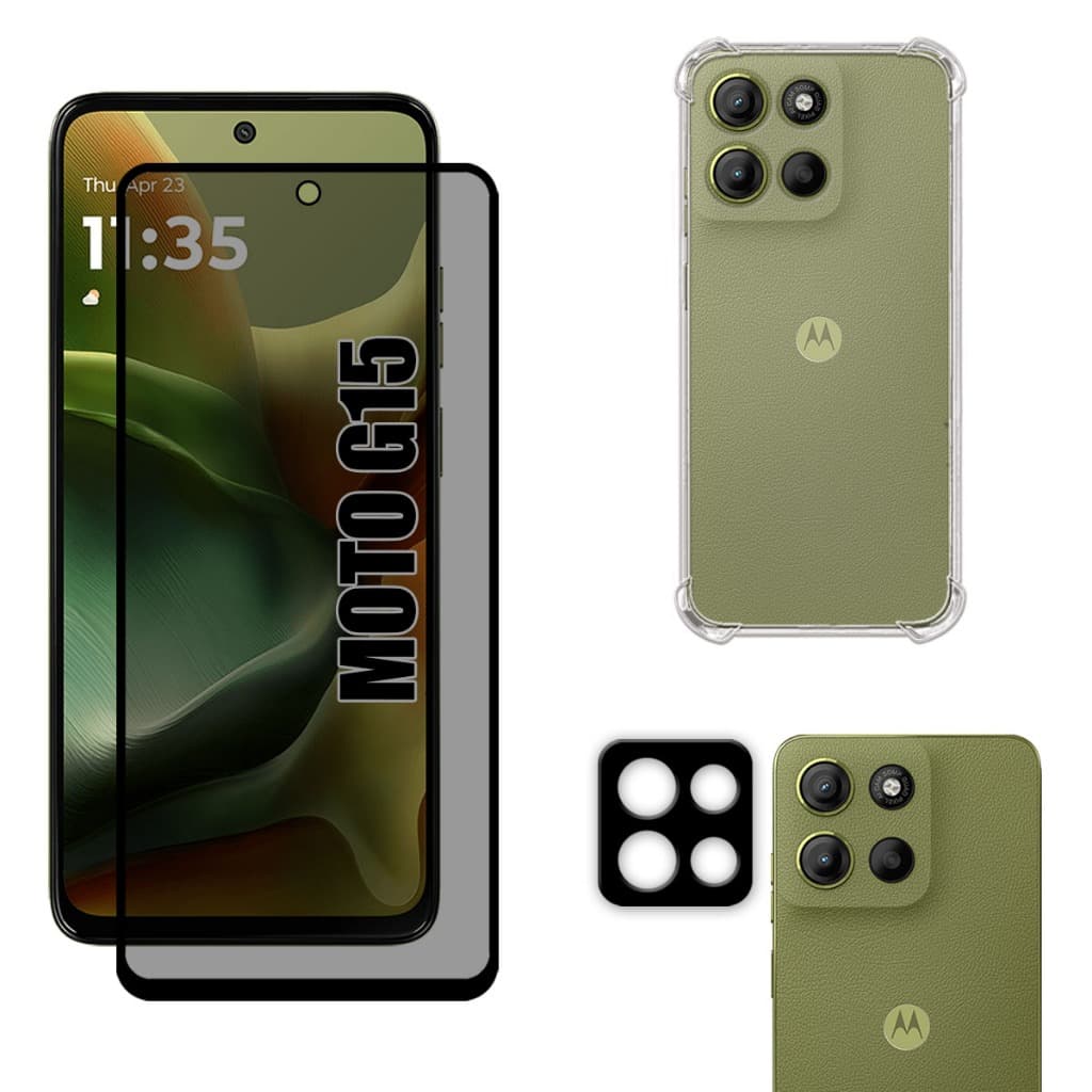 Película Para Moto G15 | Privacidade 3D - Capa Anti Shock - Película da Câmera 3D