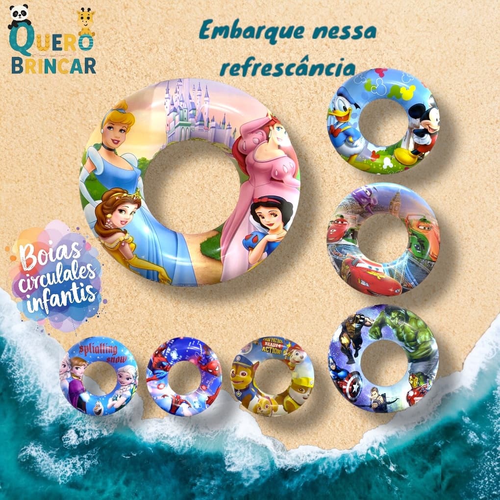 70cm Boia Circular Infantil Mickey Minnie Frozen Homem Aranha Vingadores Para Piscina Criança Segura