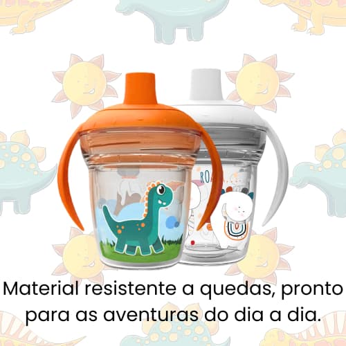 Copo Transição Bebê Dinossauro 170ml Antivazamento Treinamento Infantil Não Derrama com Alça