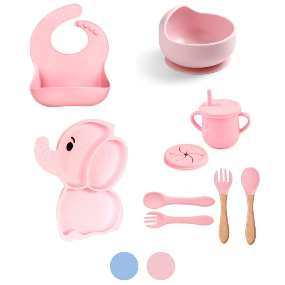 Kit 10 Pç Introdução Alimentar Infantil Conjunto Papinha Pratinho Silicone Babador Anatomico Babador Copo Tigela Criança