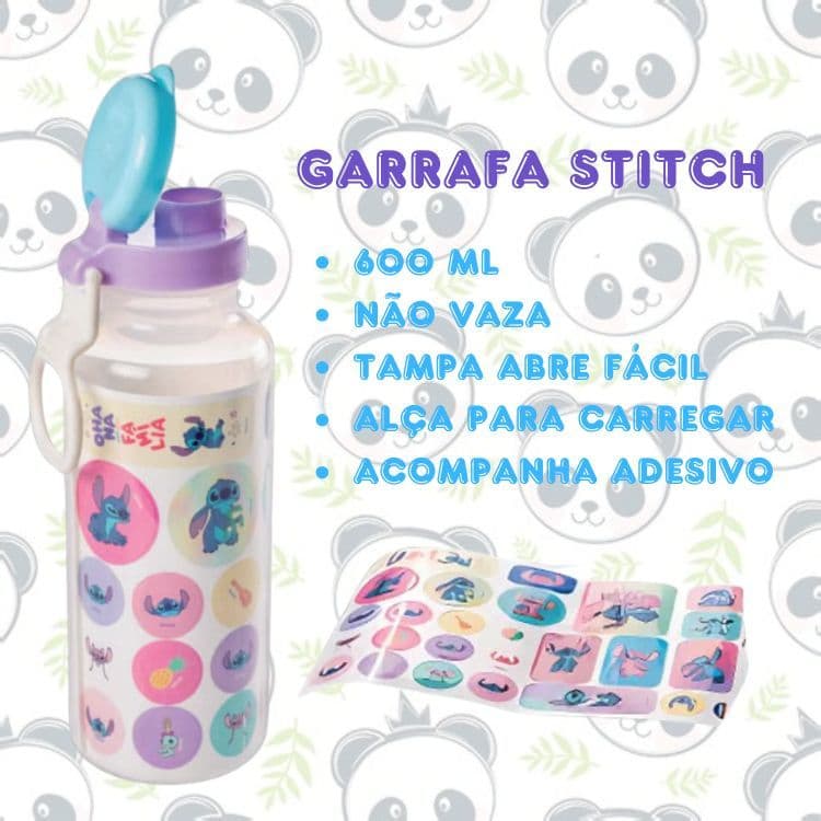Garrafa 600ml  Abre Fácil Stitch com Adesivos Disney Unidade | Plasútil