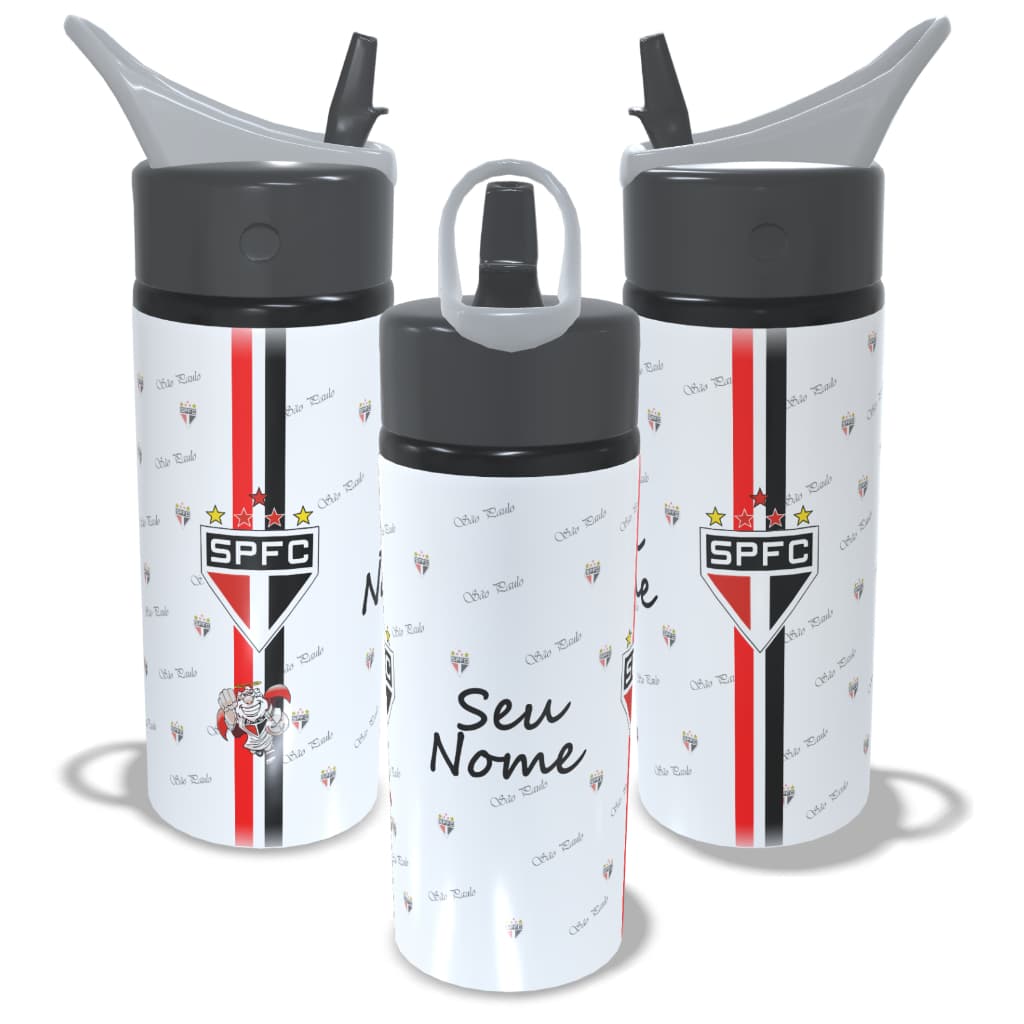 Garrafa de Alumínio do São Paulo 600ml - Com Nome Personalizado -  Squeeze Bico Retratil