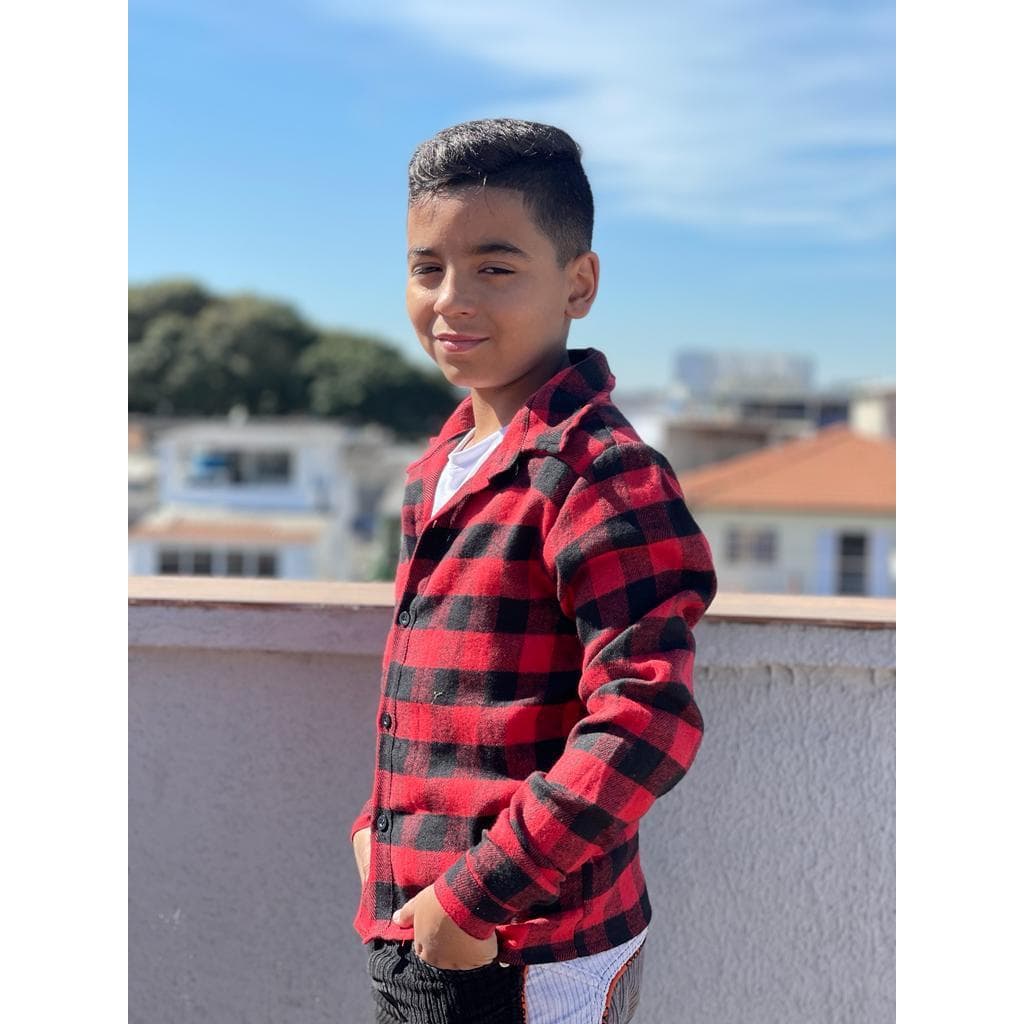 Camisa Xadrez Menino Manga Longa Juvenil Flanelada Bolsos Lenhador Country Cowboy