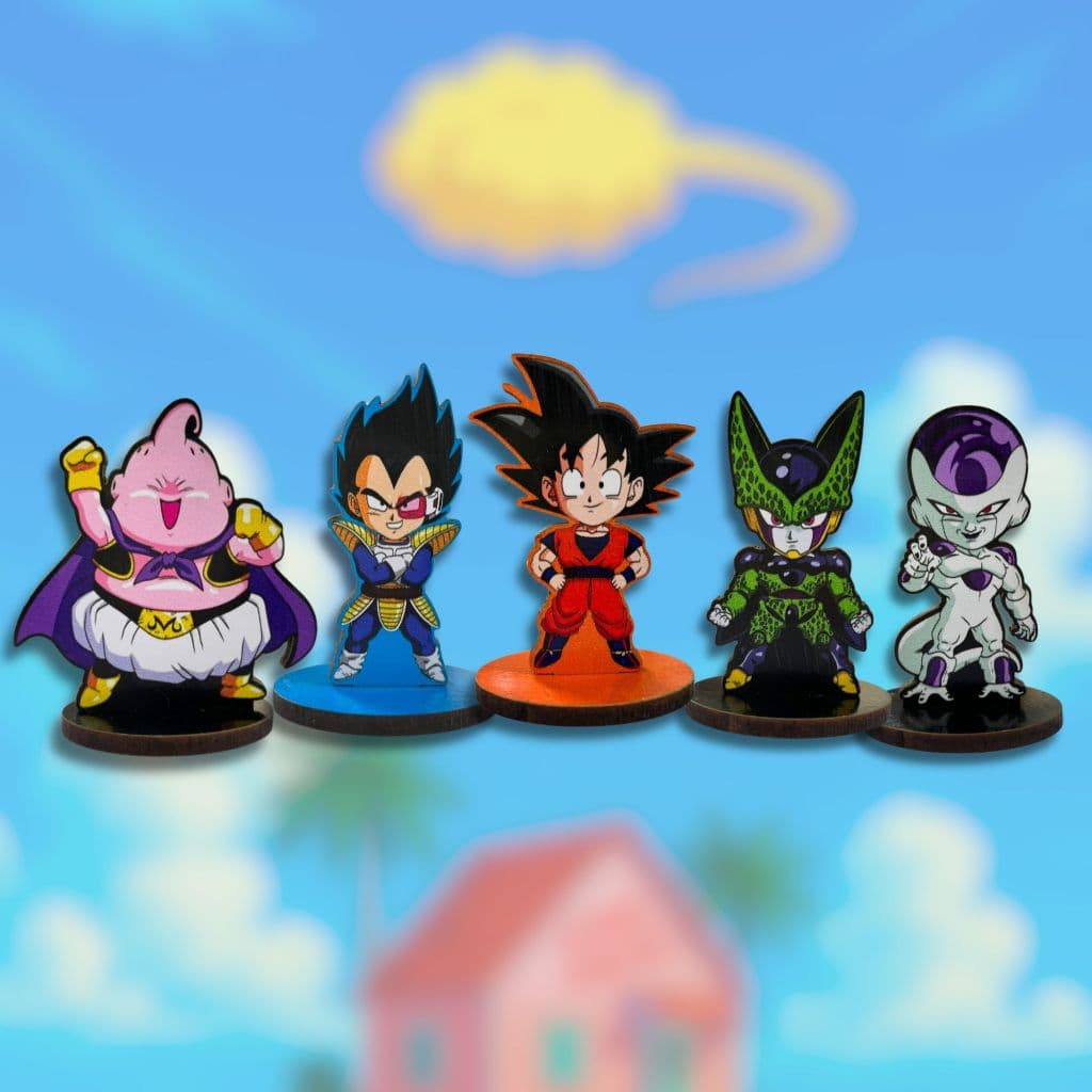 Kit 5 Totens Dragon Ball Z 7cm MDF Adesivado – Decoração Geek de Mesa e Colecionável Anime