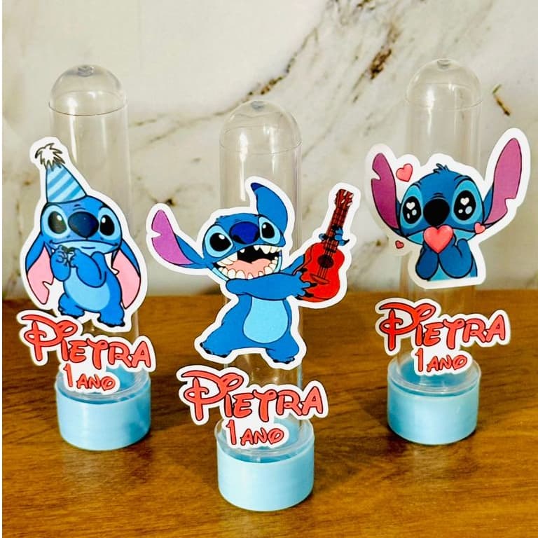 Tubete + Aplique 3D personalizado no Tema Stitch Lembrancinha  Presente Festa de aniversário