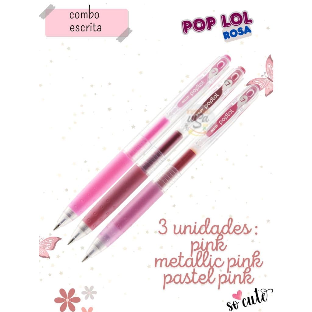 Combo Caneta Pilot em gel Pop lol 0.7mm rosa - 3 unidades