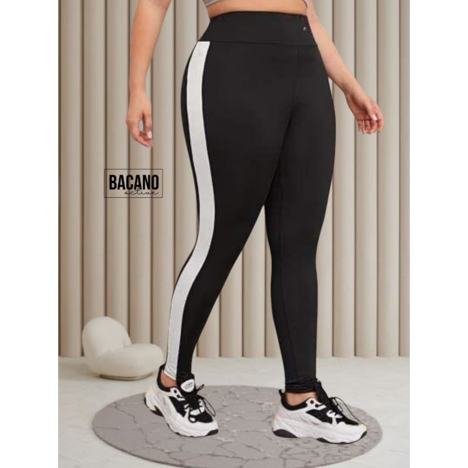 Legging calca de academia plus size Versátil Elegance – Detalhe Lateral Branco
