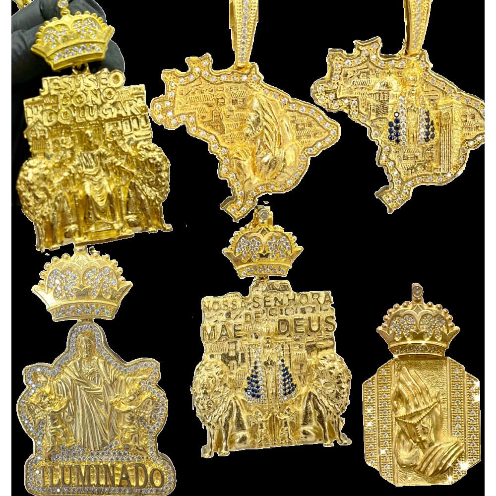 PINGENTE RELIGIOSO MOEDA ANTIGA FÉ NOSSA SENHORA APARECIDA ORAÇÃO JESUS ILUMINADO BRASIL COR OURO 18