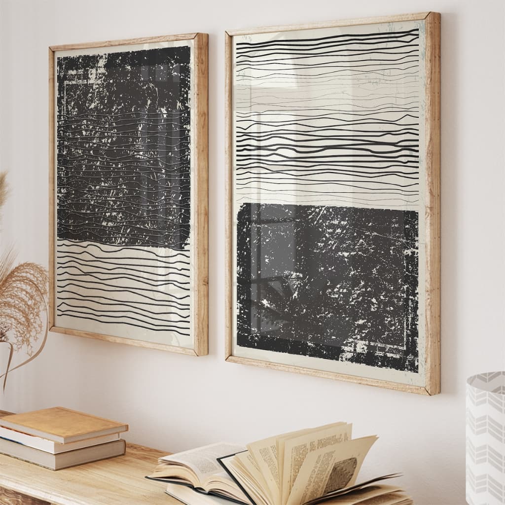 Kit 2 Quadros Decorativos com Moldura Sala Quarto Duo Decoração Abstrato Clássico Moderno Vidro