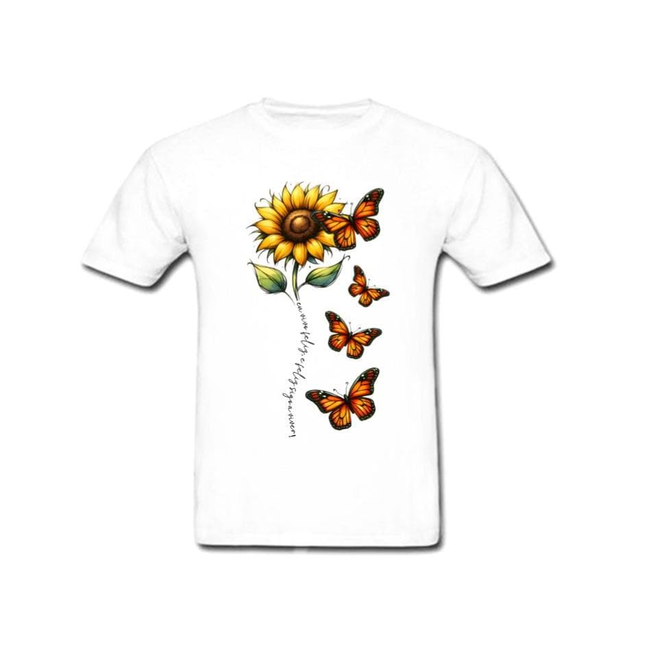 Bella Gis Camiseta Personalizada Girassol Flores Borboletas Fé Paz Viva a Vida