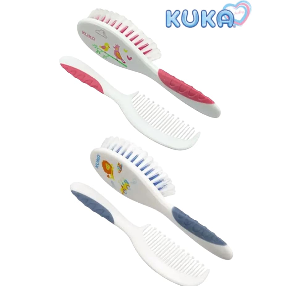 Conjunto Escova e Pente KUKA Baby Soft – Rosa ou Azul | Cerdas Macias | Original