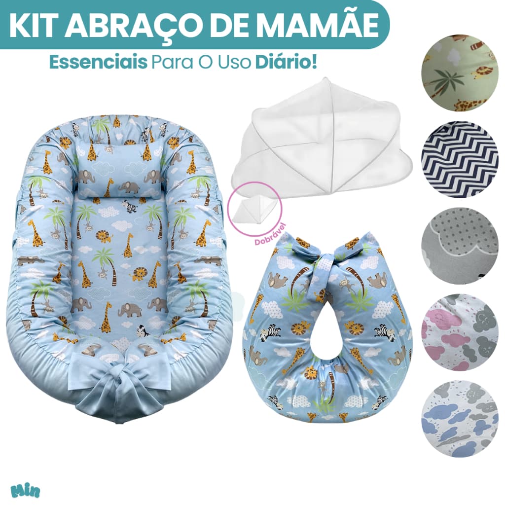 Ninho Redutor De Berço Com Ziper + Almofada Travesseiro Amamentacao E Mosquiteiro Para Ninho