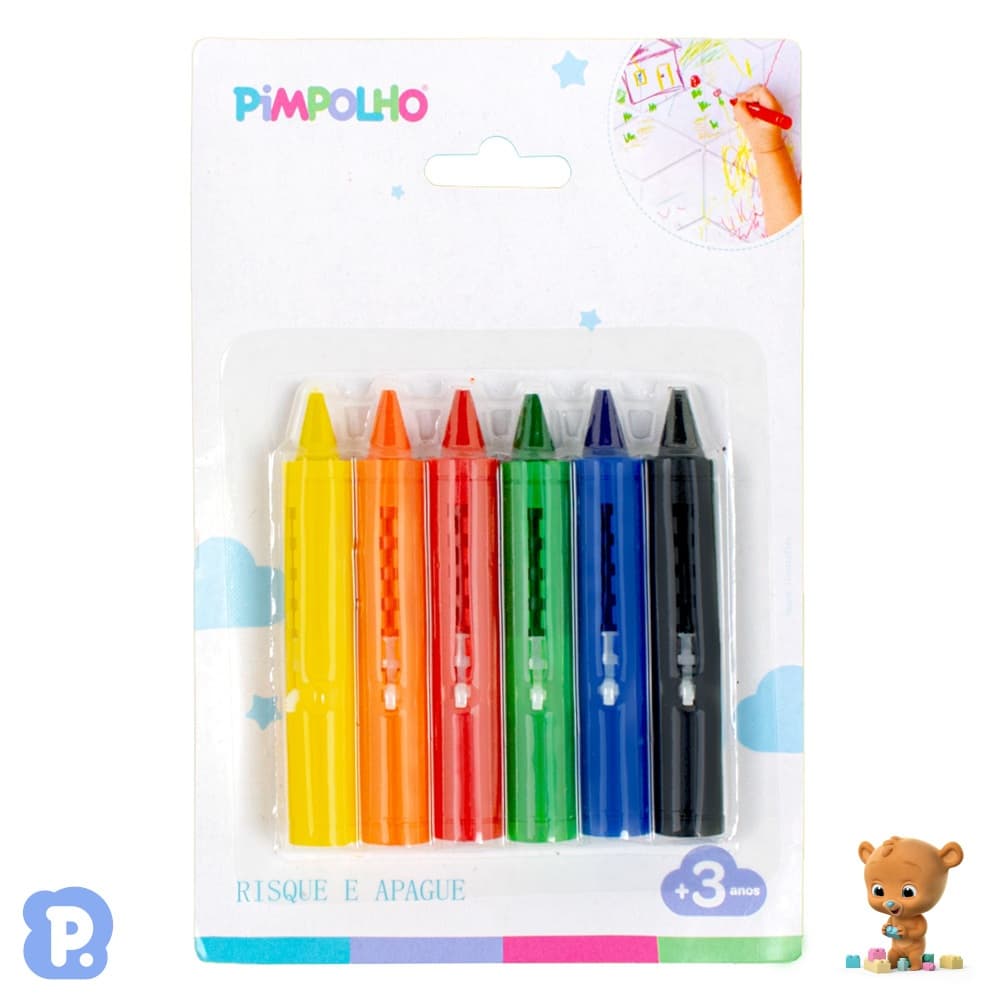 Risque e Apague Giz Pimpolho Colorido 6 Cores Caneta Banho