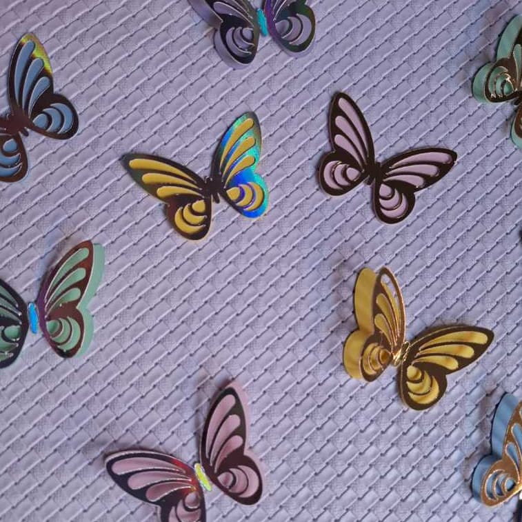 Aplique Borboleta Candy Color 30/60/90 Un – Rosa Lilás Azul Amarelo Verde – Dourado ou Prata