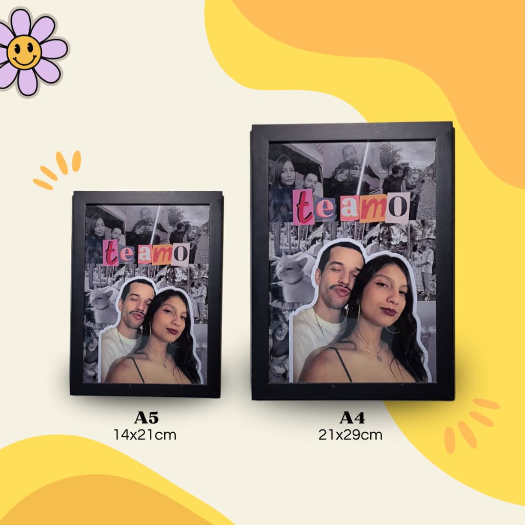 Kit 2 Quadros Personalizados para Casal Moldura em Madeira
