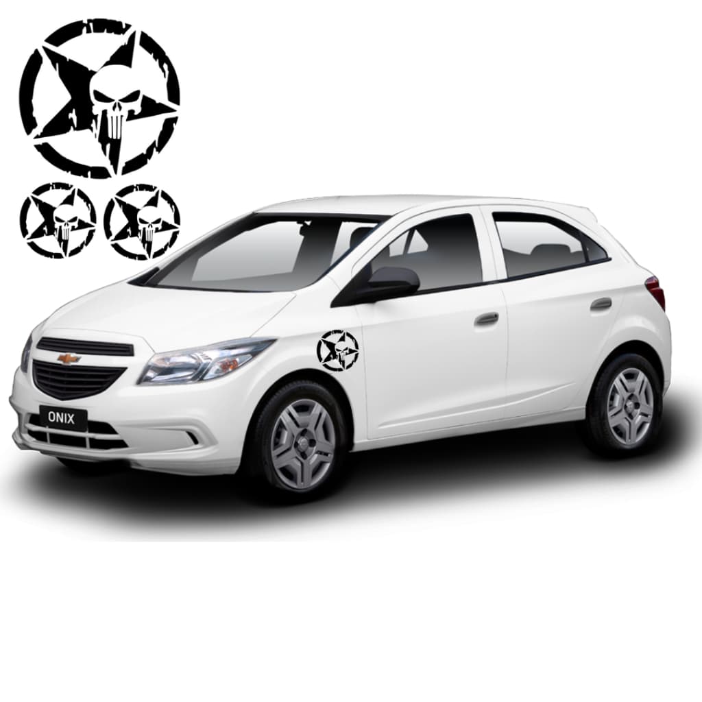Adesivo Caveira Justiceiro ESTELA com ALTO-RELEVO EXCLUSIVO PARA CARRO MOTO CAMINHAO CAPACETE