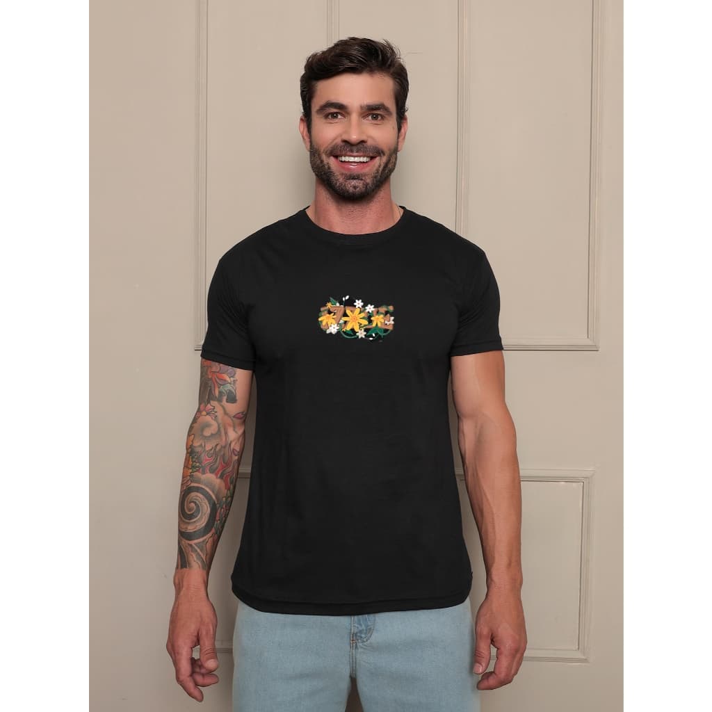 Camiseta fabrica Streetwear Camisa Masculina Unissex Flor 100% Algodão Blusa Masculina P M G GG