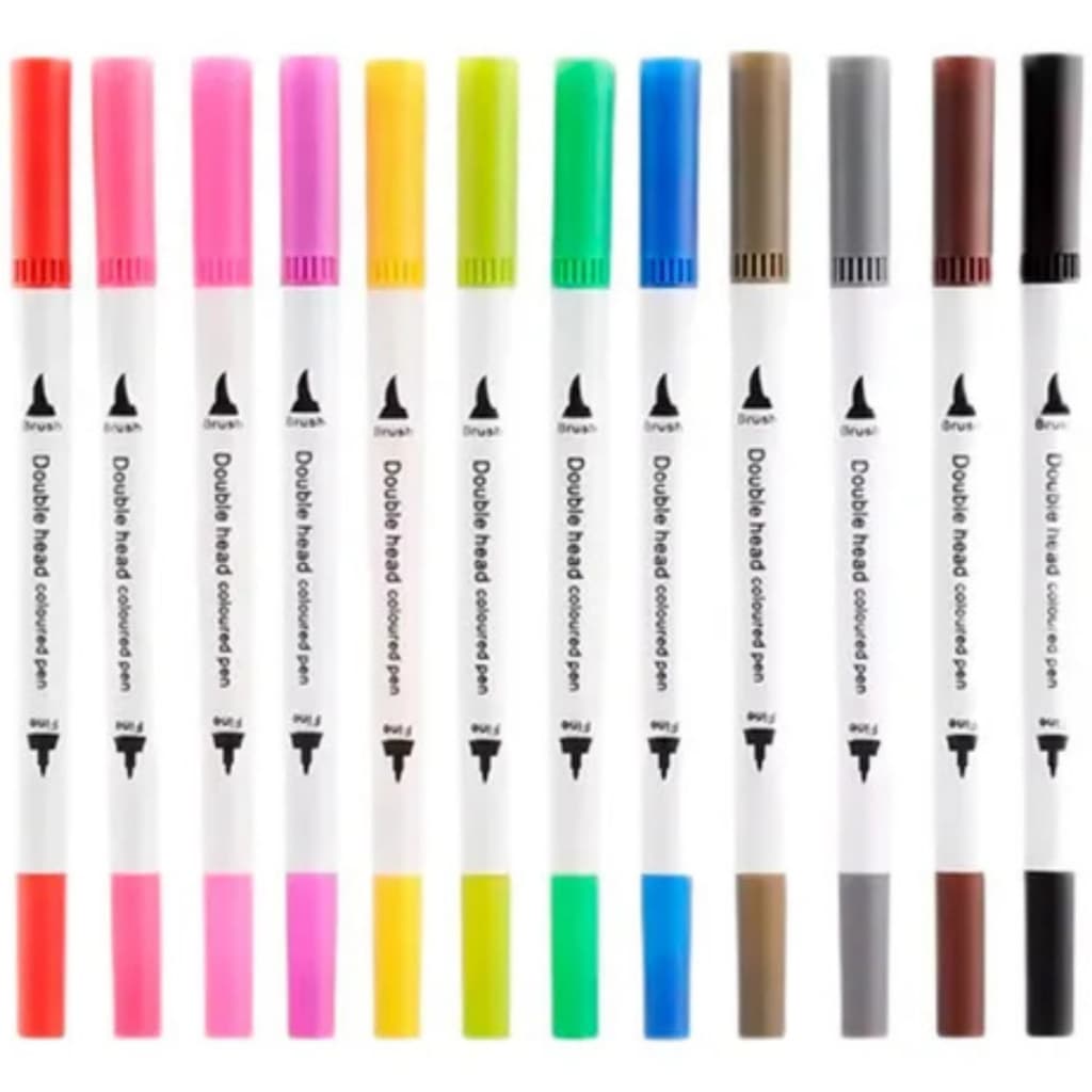 Canetas ColoursPen Ponta Dupla (Brush + Fineline) – Kit 12/18/24/36 Cores Vibrantes