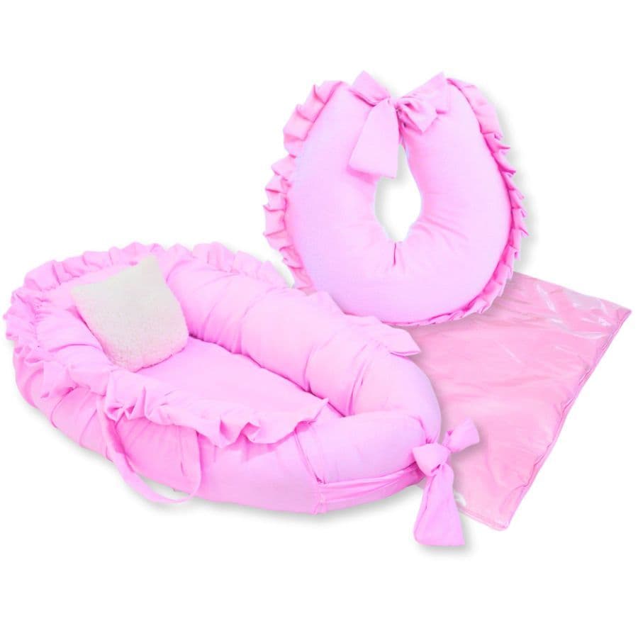 Kit Ninho Redutor + Almofada Amamentação + Trocador de Fraldas - Liso com Babado