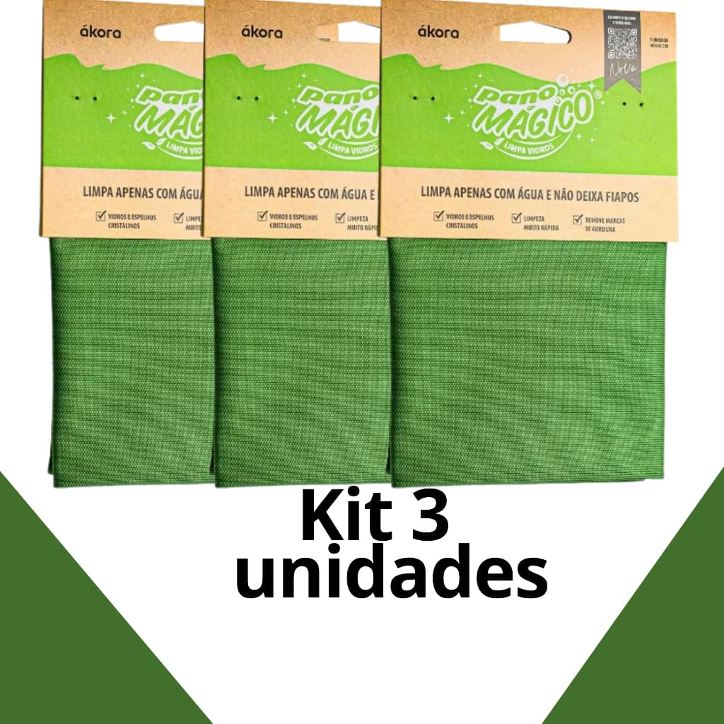 Kit 3 Panos Mágico Limpa Vidros Ákora Microfibra