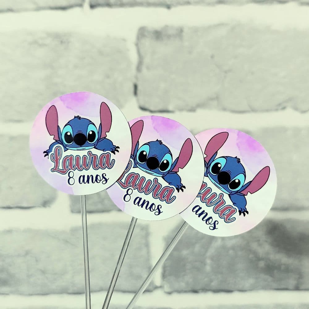 Topper de Docinho Stitch- Topper de Cupcake Stitch - Topper pronto para sua festa personalizada do Stitch