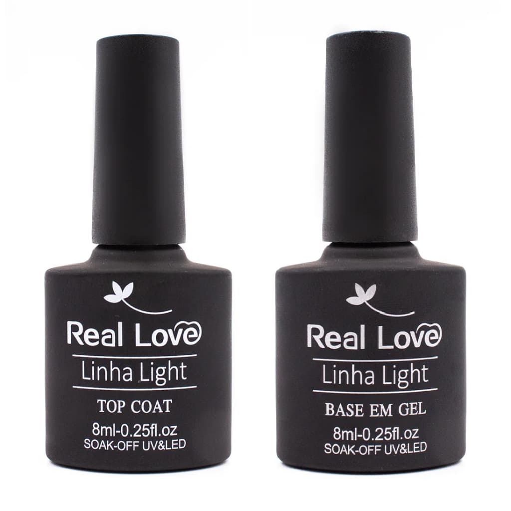 Kit Top Coat  e Base De Esmalte Em Gel  Linha Light 8ml - Real Love