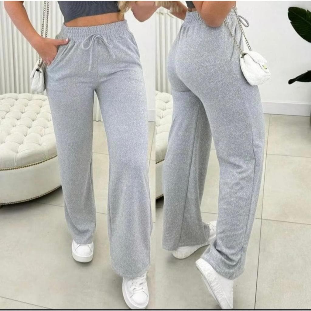 Calça  Femenina Pantalona Cintura Alta em Veludo -Conforto Casual