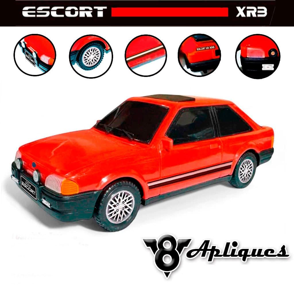 Carrinho escort XR3 plástico + kit de apliques de rodas lateral placas farol