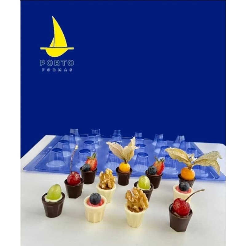 Forma profissional copinho redondo chocolate licor 6 em 1 de silicone (2 acetato e 1 silicone)  porto formas código 223