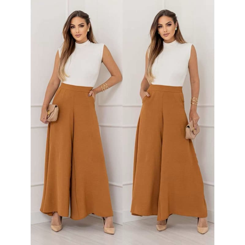 Calça Feminina Pantalona Boca De Sino  Com Bolso Com Forro Cintura Alta Com Zíper Cód 102 na