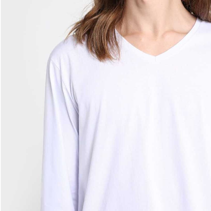 CAMISETA MANGA LONGA FEMININA GOLA V BÁSICA LISA  BLUSA 100% ALGODÃO UNISSEX