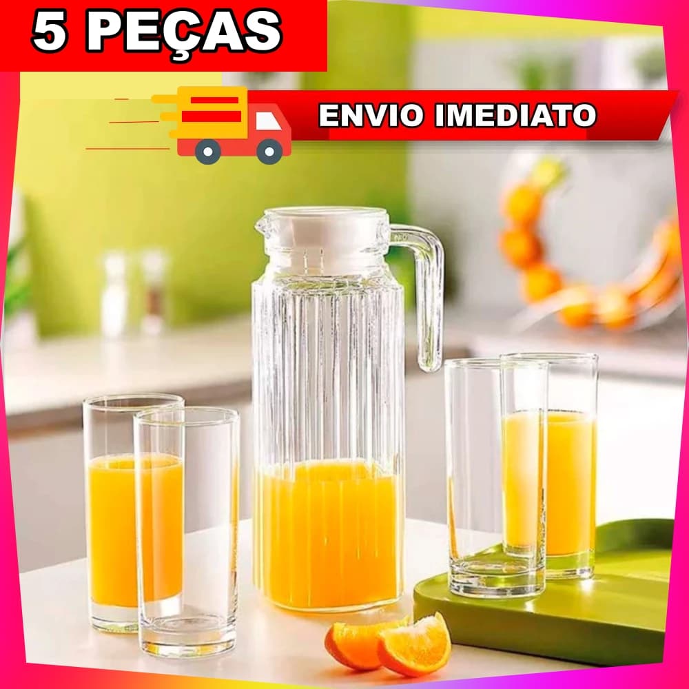 Jogo De Jarra 1L Com 4 Copos Londres 240 ml Em Vidro Para Água Suco