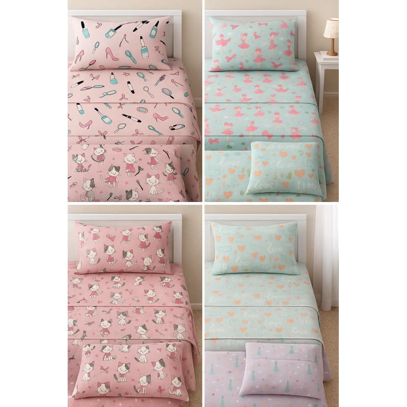 Jogo de Cama Infantil Menina 180 fios Desenhos 3 peças
