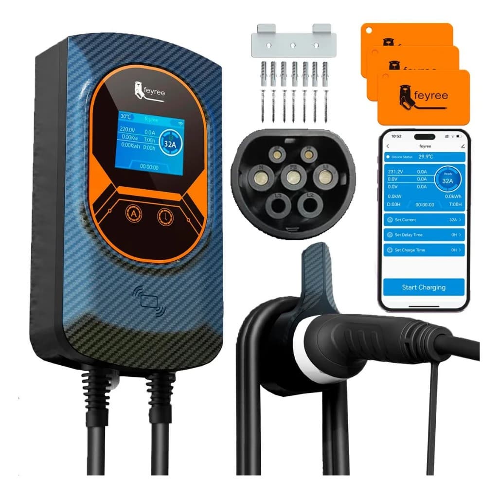 Carregador Carro Eletrico 7Kw 110/220v Portatil Tipo 2 Com App Carregador Parede Carro Elétrico