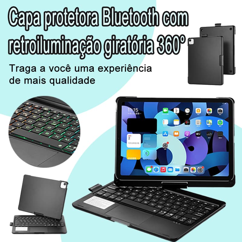 Capa Giratória 360° Para Tablet Com Teclado Luminoso Para Ipad 11ª A16/10ª 10.9"/Ipad9ª/8ª/7ª/Air11/Air6/Air5