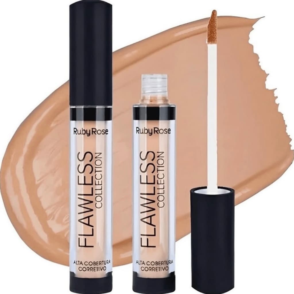 Corretivo Líquido Flawless Ruby Rose Alta Cobertura,Matte Antitransfer, 9 Tons Olheiras e Cicatrizes