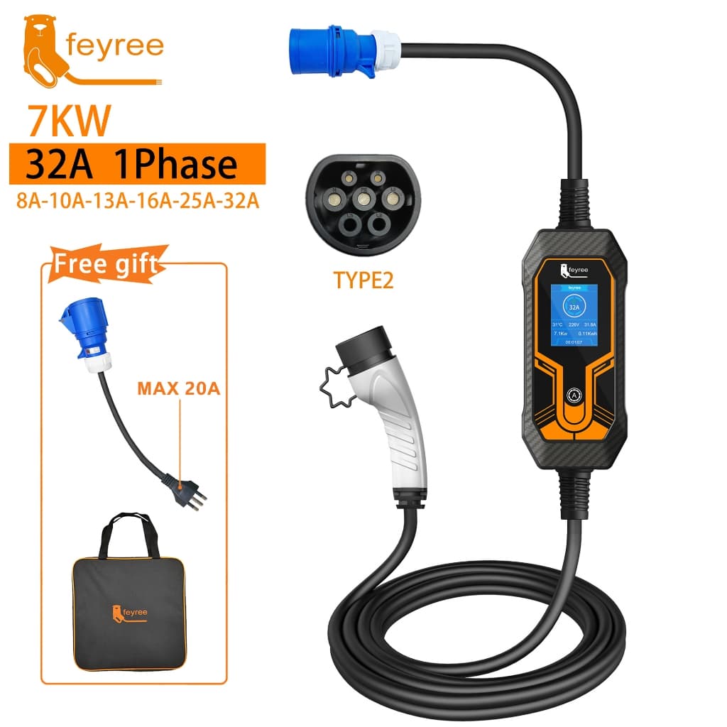 Carregador De Carro Elétrico 7kw 32A Tipo 2 Para Tesla Byd IEC62196-2 EVSE Carregador EV portátil para veículo elétrico