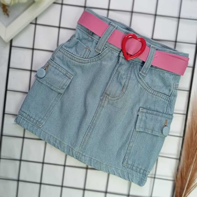 Saia Cargo Jeans Infantil e Juvenil com Cinto Coração