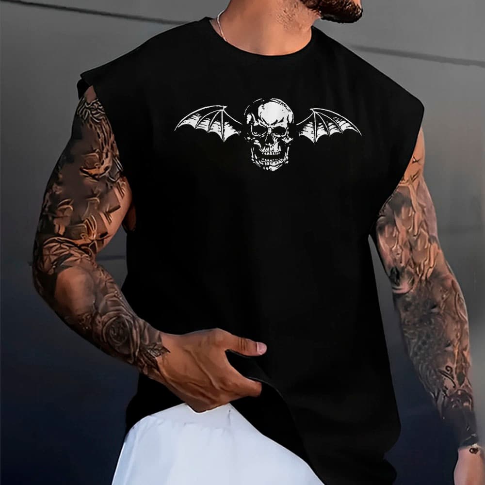 Camiseta Regata Masculina Longa Oversized Logo Adventure Sevenfold Skull Dark