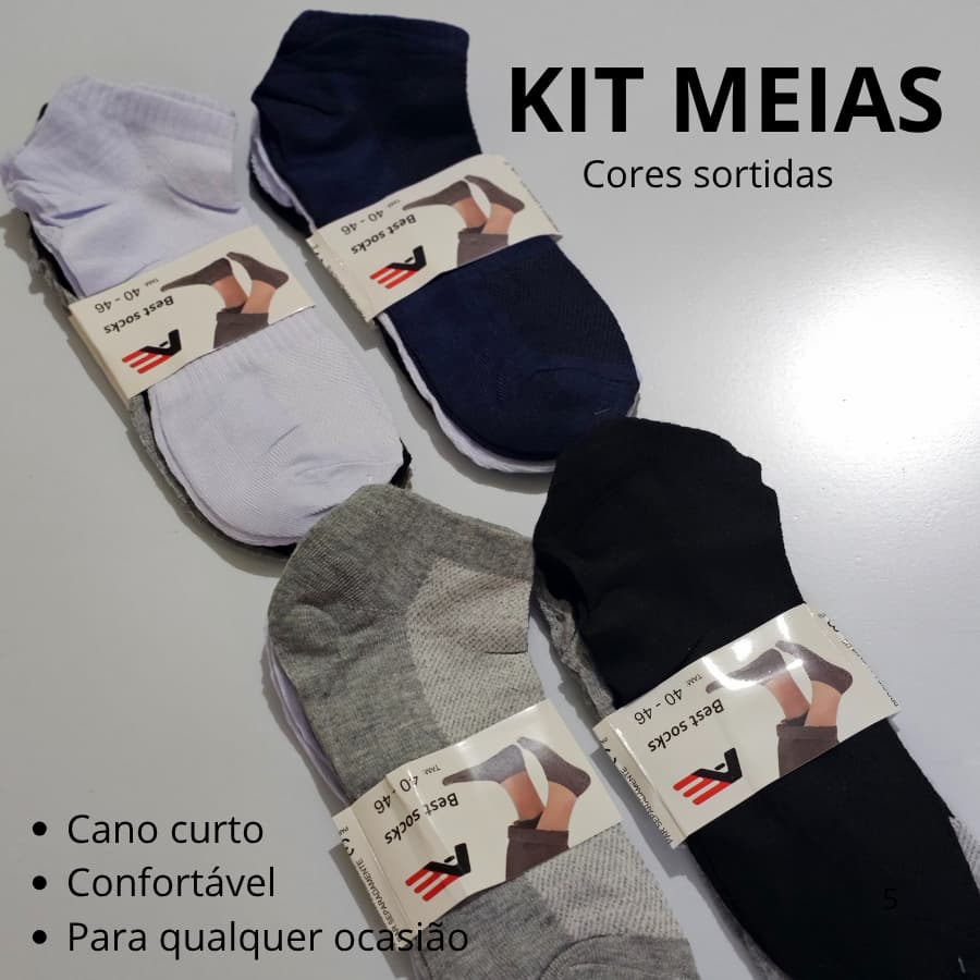 Kit 3 a 9 Pares Meia Soquete Curta Unissex Feminina Masculina  Confortável  Esporte Trabalho