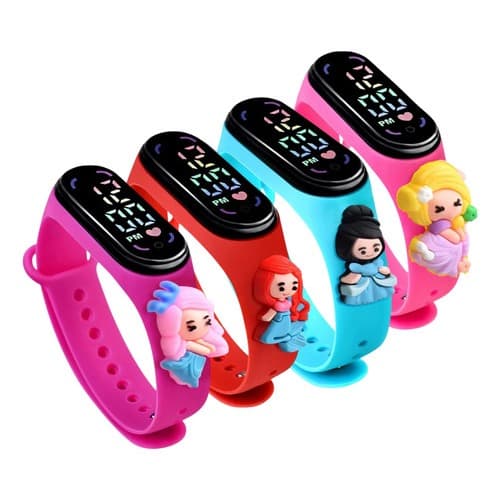 Relógio Digital Led Infantil A Prova D'água Princesas Personagens Animados Crianças Meninos Meninas