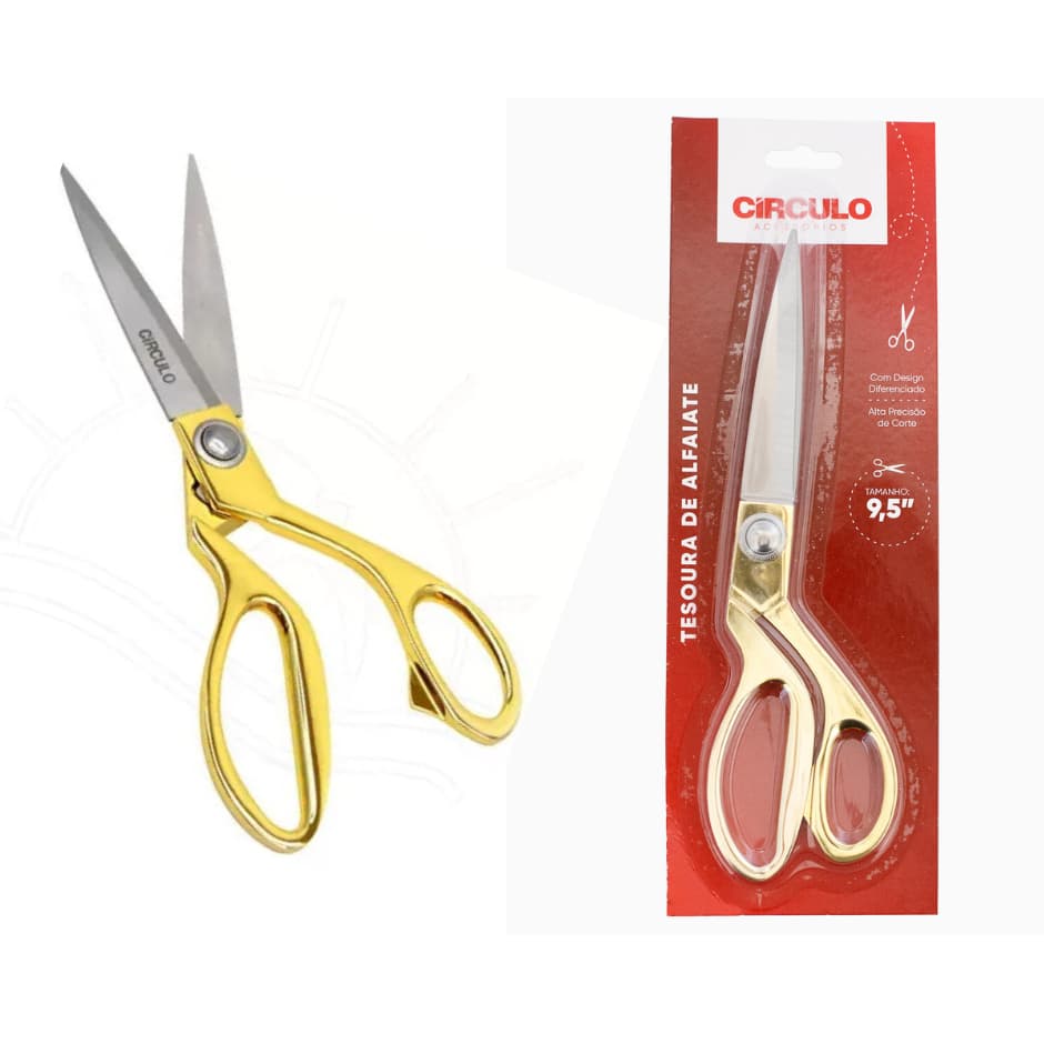 Tesoura Costura Industrial Profissional 09 Polegadas Dourada Círculo