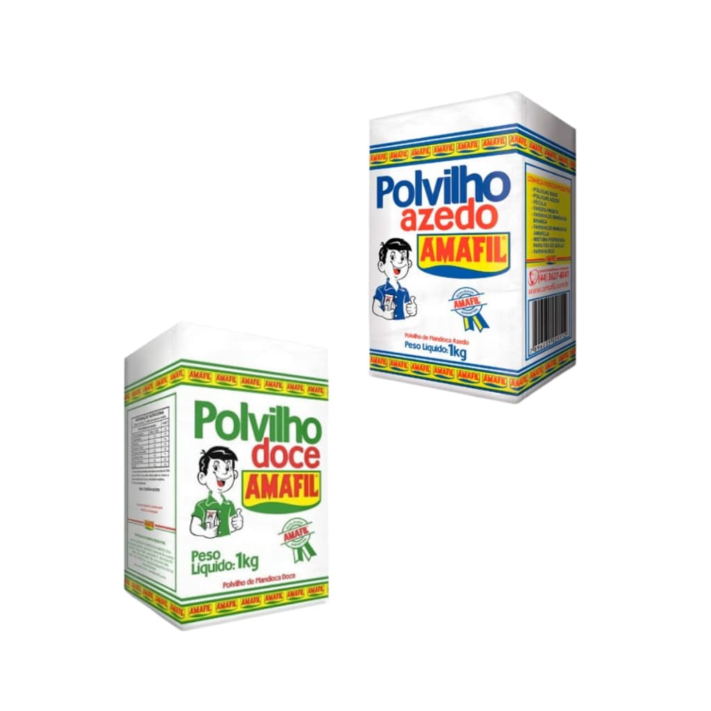 Kit 2 Polvilhos de Mandioca Fécula Doce + Azedo 1Kg Amafil