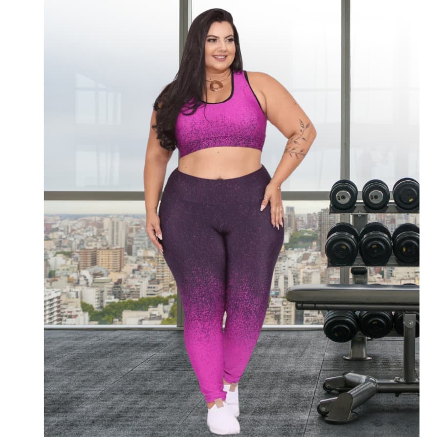 Roupa Academia Plus Size Top e Legging Degrade Conjunto Fitness Plus Size