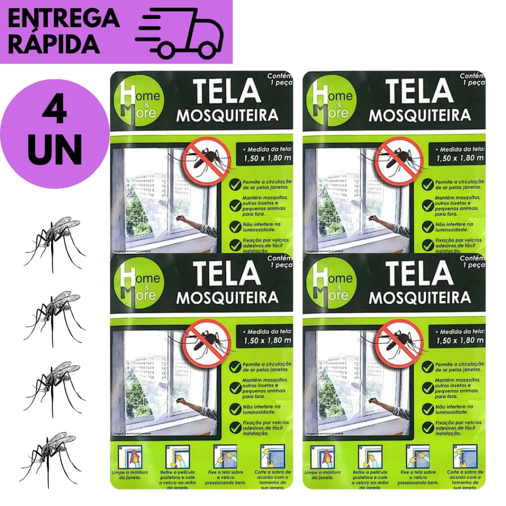 kits 4 ou 2 Tela Mosquiteira Adesiva 1,50x1,30 Proteção Contra Insetos Fácil Instalação Janela Prote