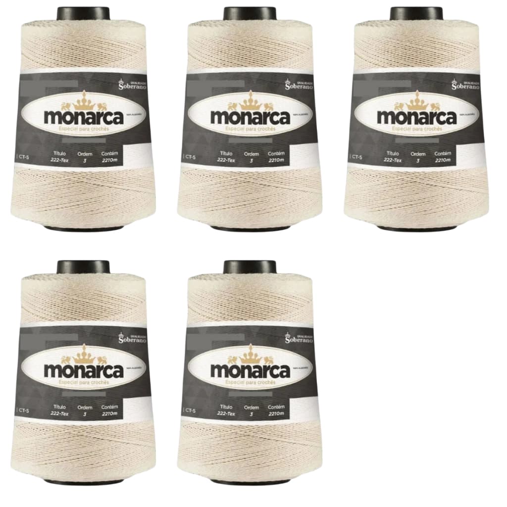 Kit 5 Cones Barbantes Cru Monarca 500g Fio 3, 5, 8 Soberano 100% Algodão Crochê Tricô Jogo de cama