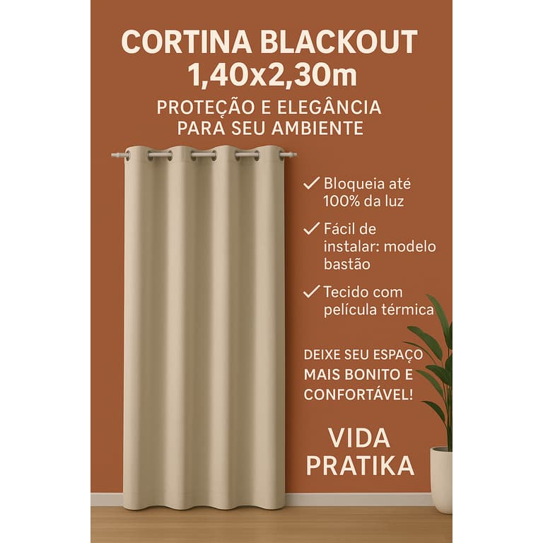 Cortina Blackout 1,40x2,30m com Película Térmica – Proteção e Estilo | Vida Pratika