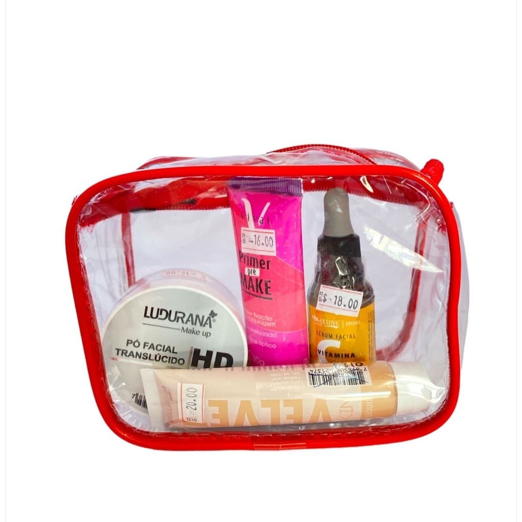 Kit com 15 MINI necessaire VERMELHA 15X12 TRANSPARENTE