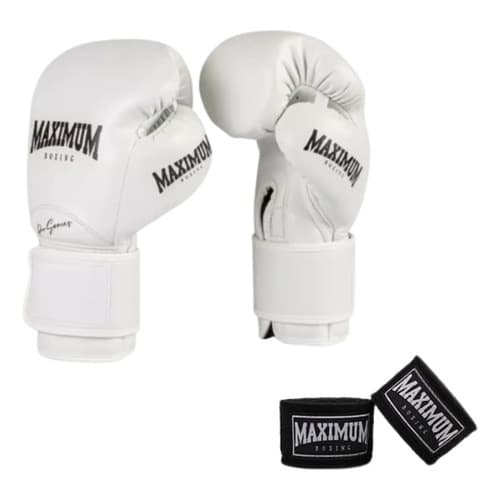 Luva de Boxe Profissional Branca Maximum C/ Bandagem 3m Original Treino e Luta Adulto Resistente