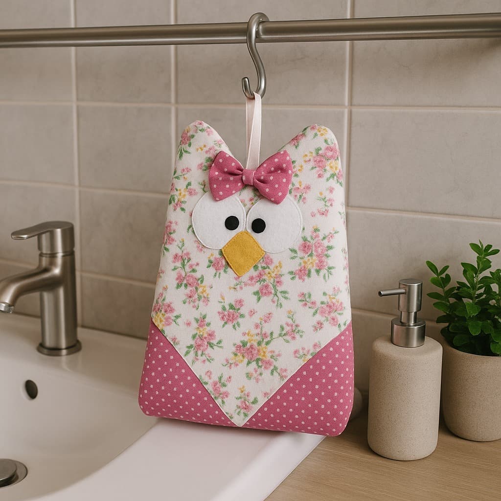 Porta Papel Higiênico Corujinha Detalhes Feltro Artesanal para Banheiro - Decoração Coruja Criativa